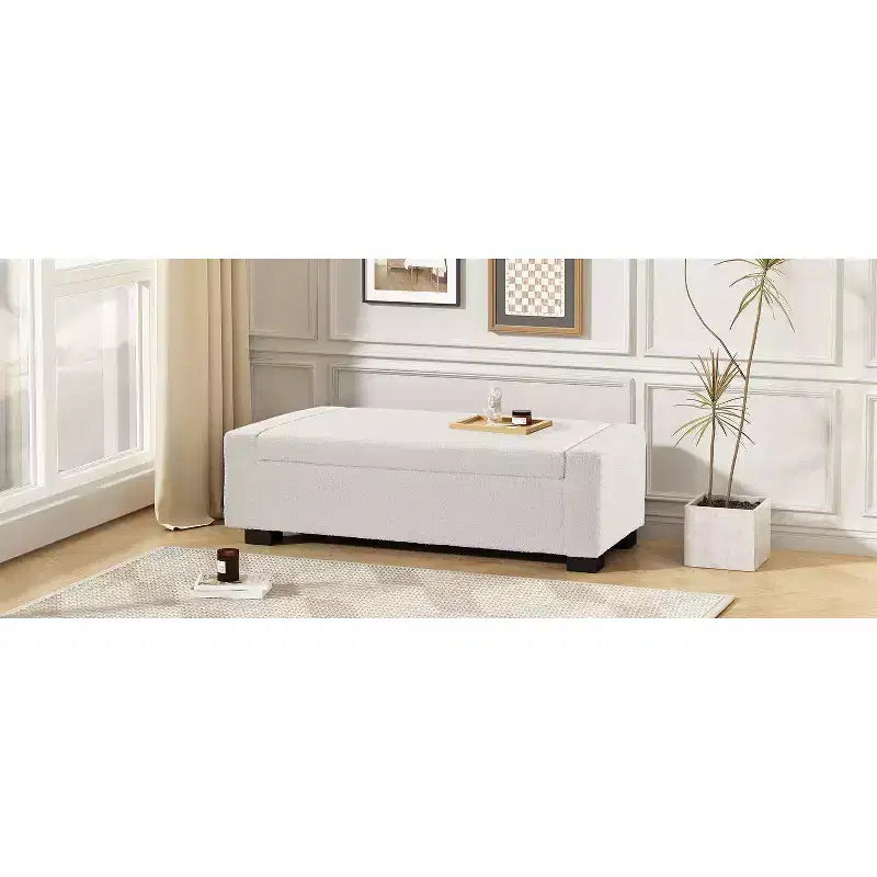 Banc Ottoman TUYOHW 50 en Tissu Texturé, Design Rectangulaire avec Couvercle Charnière pour Assise et Rangement Caché