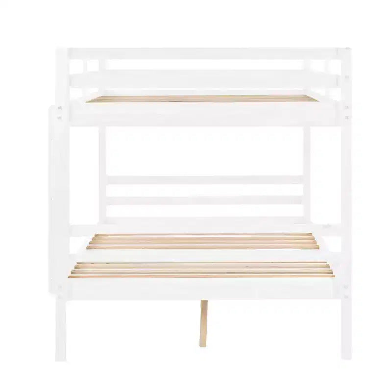 Lit superposé double sur double avec échelle, cadre en bois avec barrières de sécurité hautes pour enfants, aucun sommier tapissier requis, robuste et peu encombrant, blanc