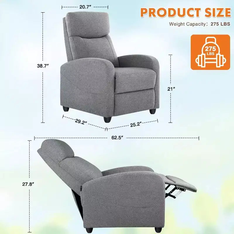 Fauteuil inclinable de massage Bestier pour adultes, siège de cinéma maison réglable avec support lombaire pour salon, canapé inclinable moderne en cuir et tissu