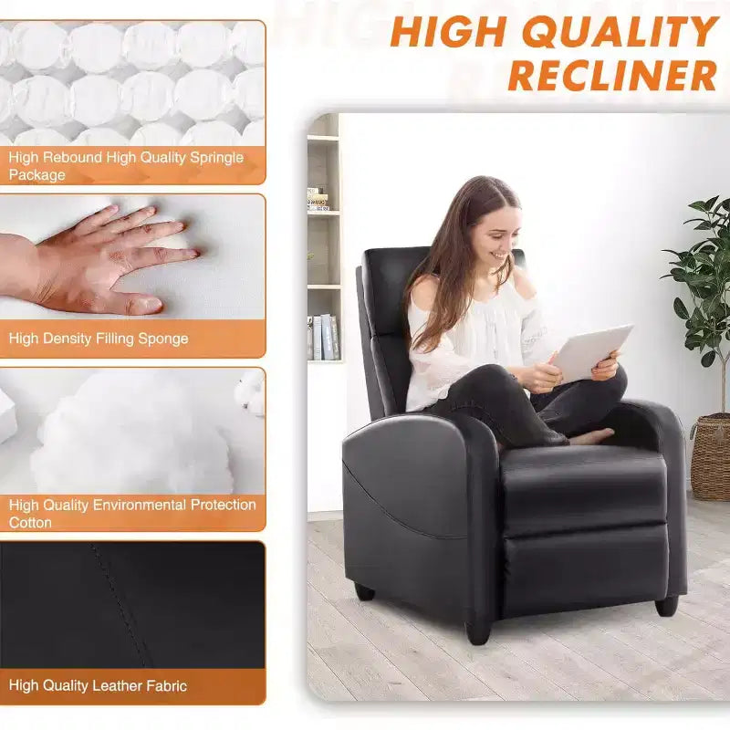 Fauteuil inclinable de massage Bestier pour adultes, siège de cinéma maison réglable avec support lombaire pour salon, canapé inclinable moderne en cuir et tissu