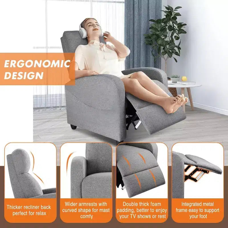 Fauteuil inclinable de massage Bestier pour adultes, siège de cinéma maison réglable avec support lombaire pour salon, canapé inclinable moderne en cuir et tissu