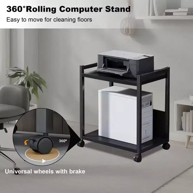 Support de tour PC à 3 niveaux, support de tour d'ordinateur réglable en hauteur avec roulettes, support de CPU en métal pour bureau, maison, salle de classe