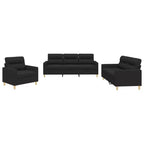 vidaXL 3 Piece Sofa Set with Cushions - Comfortable Black Fabric Furniture Set - Indoor/Outdoor Use - Easy to Clean and Assemble