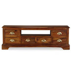 vidaXL Solid Sheesham Wood TV Stand with Honey Finish, Large Open Compartment and 6 Spacious Drawers, Handmade and Elegant Design
