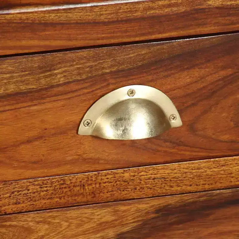 vidaXL Meuble TV en bois de Sesham massif finition miel, Grand compartiment ouvert et 6 tiroirs spacieux, Fait main au design élégant