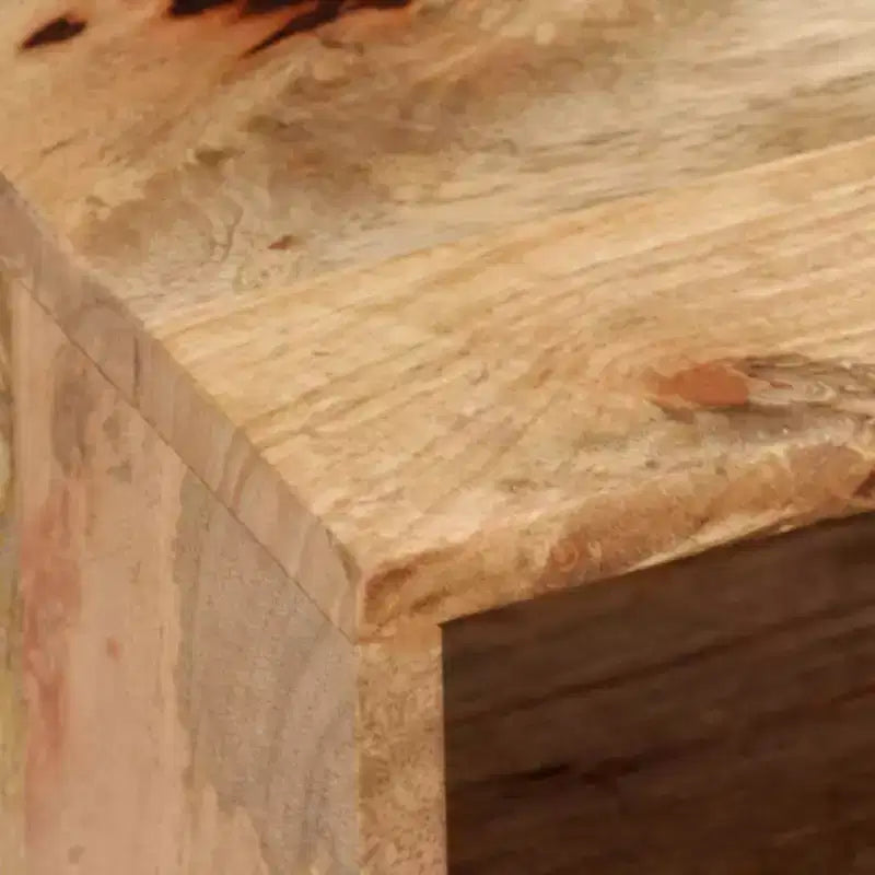 vidaXL Meuble TV en bois de manguier massif - Fabriqué à la main avec pieds en acier et style rétro peint à la main - Comprend 2 étagères et 2 tiroirs - Marron