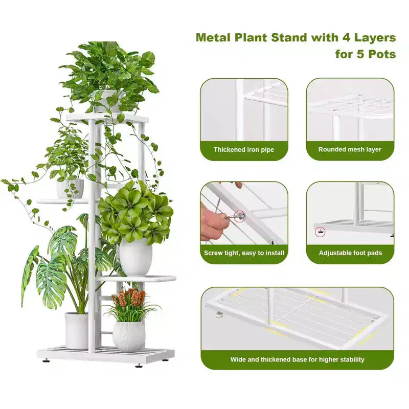 TROPOW Support de plantes en métal à 4 niveaux - Étagère à fleurs pour l'intérieur et l'extérieur - Support de plantes d'intérieur et balcon