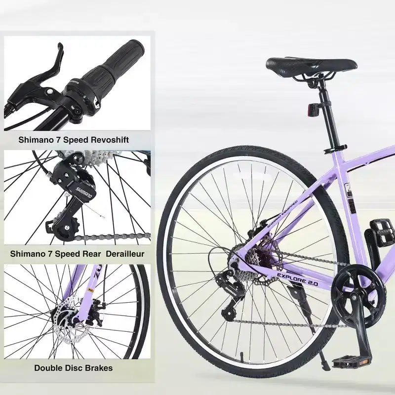 NAYSAYE Vélo VTT hybride 7 vitesses Cadre en aluminium Freins à double disque pour adultes et enfants, 64,57*25,19*37,79
