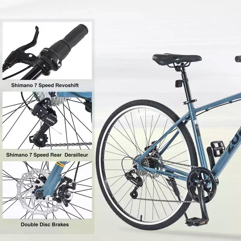 NAYSAYE Vélo VTT hybride 7 vitesses Cadre en aluminium Freins à double disque pour adultes et enfants, 64,57*25,19*37,79
