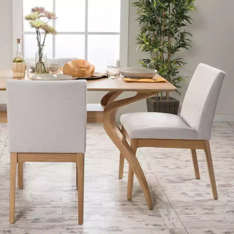 GDFStudio Hampton Chaises de salle à manger sans accoudoirs en tissu de style Mid-Century (Lot de 2)