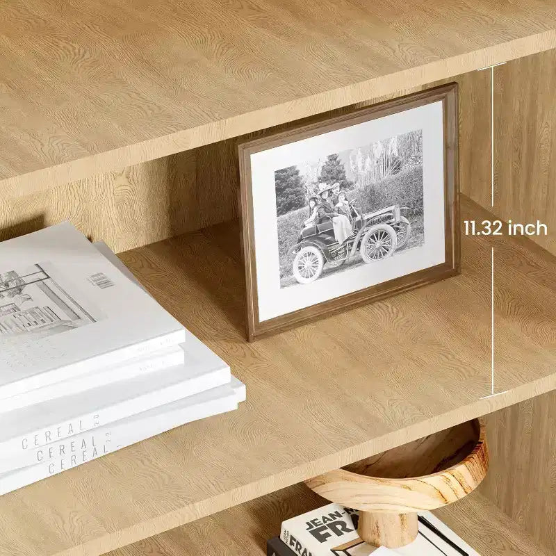 Étagère bohème à 5 niveaux Acekool avec portes en rotin, bibliothèque haute en bois avec rangement, porte-livres pour salon, chambre, bureau, cuisine