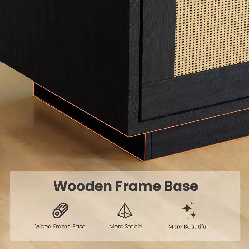 Étagère bohème à 5 niveaux Acekool avec portes en rotin, bibliothèque haute en bois avec rangement, porte-livres pour salon, chambre, bureau, cuisine