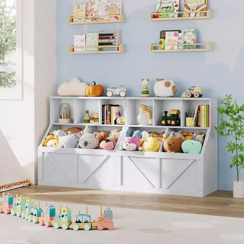 Étagère à livres et meuble de rangement pour jouets Acekool pour enfants, armoire de rangement avec 3 étagères, 2 boîtes de rangement, pour salle de jeux, chambre d'enfant, crèche, blanc vintage