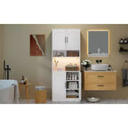 Garde-manger de cuisine avec éclairage RVB, Vaisselier en bois de style rustique avec portes coulissantes, Meuble micro-ondes, Deux étagères ouvertes, Grand placard de rangement