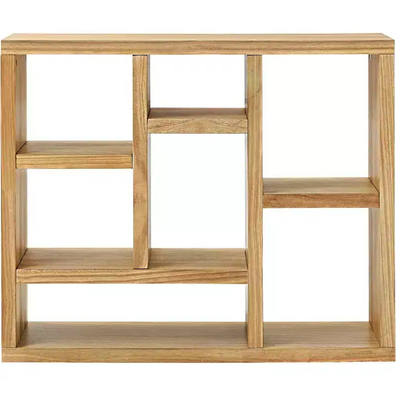 Étagère 7 cubes Acekool, meuble de rangement moderne en bois, bibliothèque ouverte 3 étagères pour chambre d'enfant, entrée, salon, Naturel