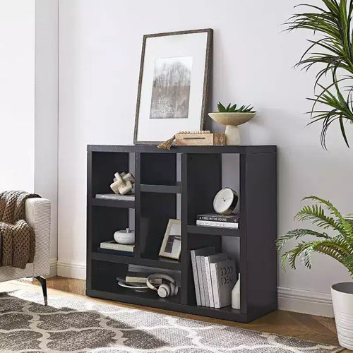 Étagère 7 cubes Acekool, meuble de rangement moderne en bois, bibliothèque ouverte 3 étagères pour chambre d'enfant, entrée, salon, Naturel