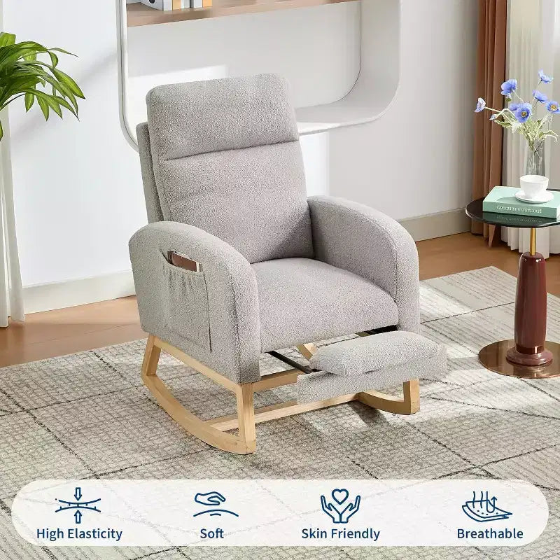 Fauteuil à bascule pour chambre d'enfant avec repose-pieds, fauteuil de lecture moderne en PU avec dossier haut, pour salon, chambre à coucher