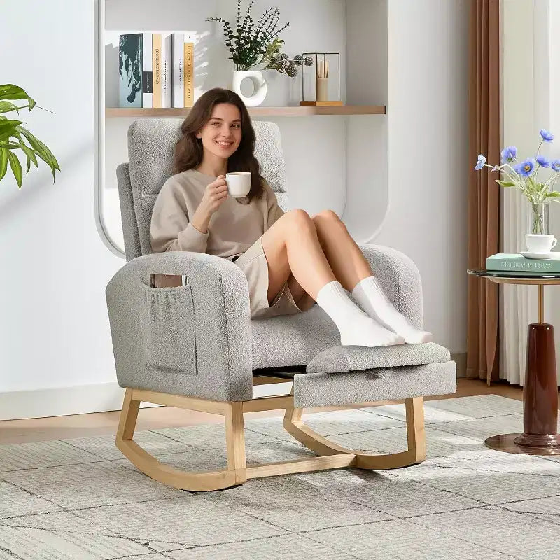 Fauteuil à bascule pour chambre d'enfant avec repose-pieds, fauteuil de lecture moderne en PU avec dossier haut, pour salon, chambre à coucher