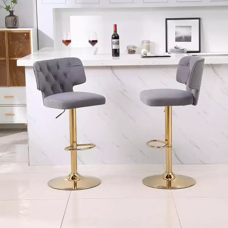 2 tabourets de bar modernes à hauteur de comptoir avec dossier, rembourrés, pivotants et réglables pour îlot de cuisine et restaurant, couleur émeraude.