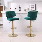 2 tabourets de bar modernes à hauteur de comptoir avec dossier, rembourrés, pivotants et réglables pour îlot de cuisine et restaurant, couleur émeraude.