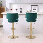 2 tabourets de bar modernes à hauteur de comptoir avec dossier, rembourrés, pivotants et réglables pour îlot de cuisine et restaurant, couleur émeraude.