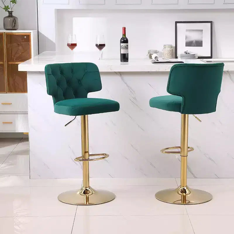 2 tabourets de bar modernes à hauteur de comptoir avec dossier, rembourrés, pivotants et réglables pour îlot de cuisine et restaurant, couleur émeraude.