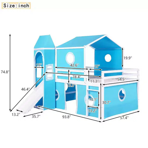 Lit mezzanine complet Acekool - Design cabane avec rangements et tour de tente