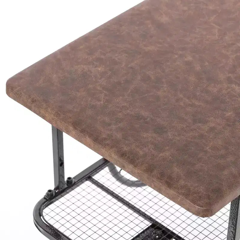 Table basse de style chariot industriel Vintiquewise avec dessus en bois rustique, grandes roues à rayons, étagère en filet, table d'appoint fonctionnelle et porte-revues