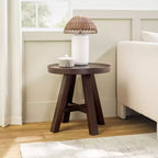 Table d'appoint ronde de 18 pouces en bois massif style ferme moderne