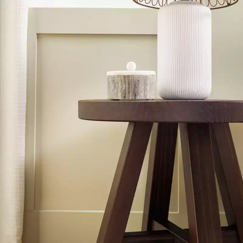 Table d'appoint ronde de 18 pouces en bois massif style ferme moderne
