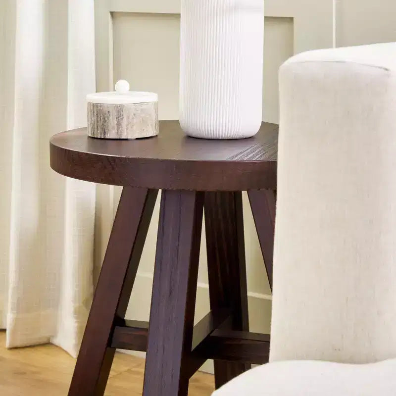 Table d'appoint ronde de 18 pouces en bois massif style ferme moderne