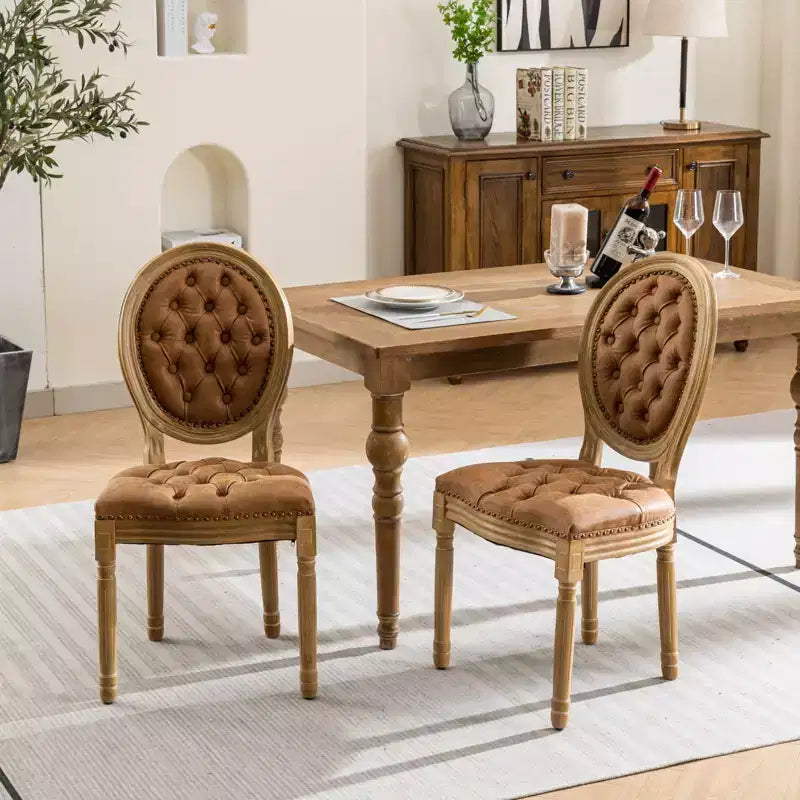 CLIHOME Lot de 2 Chaises d'appoint de style français à cadre en bois massif et peinture antique, Chaises de salle à manger en cuir artificiel PU