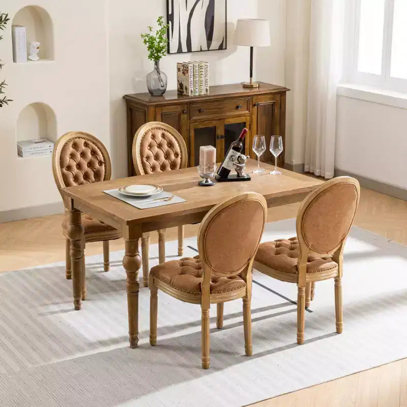 CLIHOME Lot de 2 Chaises d'appoint de style français à cadre en bois massif et peinture antique, Chaises de salle à manger en cuir artificiel PU