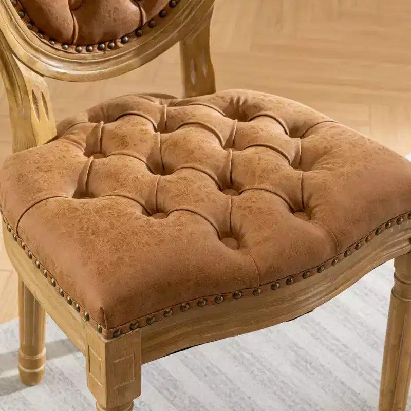 CLIHOME Lot de 2 Chaises d'appoint de style français à cadre en bois massif et peinture antique, Chaises de salle à manger en cuir artificiel PU