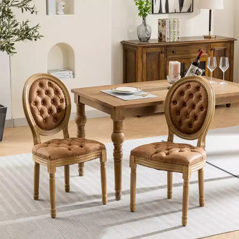 CLIHOME Lot de 2 Chaises d'appoint de style français à cadre en bois massif et peinture antique, Chaises de salle à manger en cuir artificiel PU