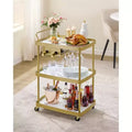 SONGMICS HOME 3-Tier Bar Cart with Wine Rack & Glass Holder - Mobile Serving Cart, Swivel Wheels with Locks