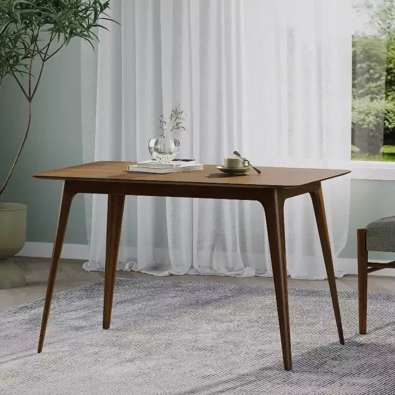 Table à manger rectangulaire GDFStudio Keiko en bois de style moderne du milieu du siècle avec pieds évasés