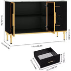 Buffet de salle à manger 46,4 po avec plateau en faux marbre, grand rangement pour la cuisine, doté de 2 portes vitrées, 3 tiroirs, étagères réglables