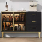 Buffet de salle à manger 46,4 po avec plateau en faux marbre, grand rangement pour la cuisine, doté de 2 portes vitrées, 3 tiroirs, étagères réglables