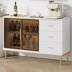 Buffet de salle à manger 46,4 po avec plateau en faux marbre, grand rangement pour la cuisine, doté de 2 portes vitrées, 3 tiroirs, étagères réglables