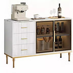 Buffet de salle à manger 46,4 po avec plateau en faux marbre, grand rangement pour la cuisine, doté de 2 portes vitrées, 3 tiroirs, étagères réglables