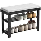 MAYEERTY Étagère à chaussures 3 niveaux, banc à chaussures en bambou pour entrée avec coussin et étagères réglables pour couloir, vestiaire, salon, noir