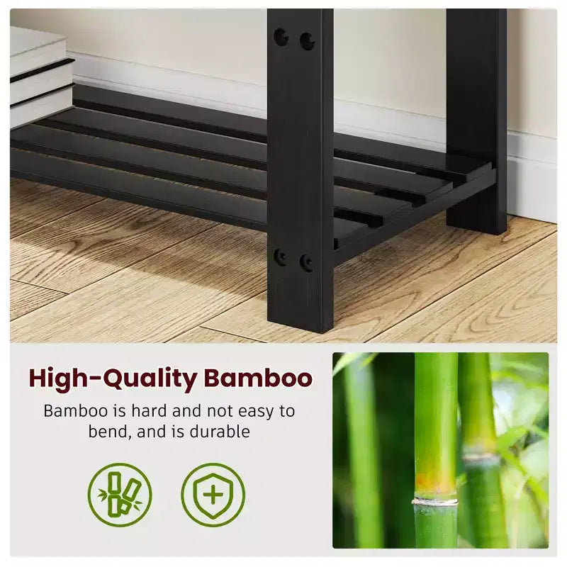 MAYEERTY Étagère à chaussures 3 niveaux, banc à chaussures en bambou pour entrée avec coussin et étagères réglables pour couloir, vestiaire, salon, noir