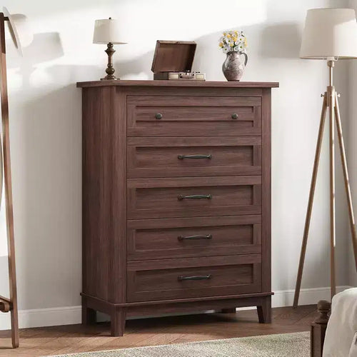 5 Dresser for Bedroom, 41.3 Tall Vertical Drawer Dresser with Storage Freestanding, Wooden Closet Storage Chest for Living Room, Bedroom