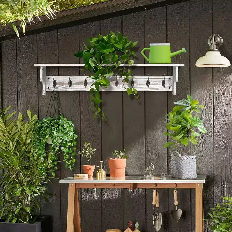 Bekrvio Patère Murale en Bois de 91 cm avec Étagère - Crochets de Manteau Rustiques de Style Ferme Blanc pour Entrée, Salle de Bain, Cuisine, Chambre