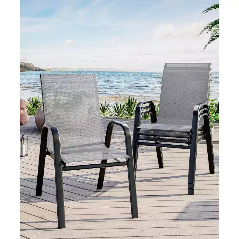 Lot de 4 chaises de terrasse GustoWave, chaises de salle à manger empilables d'extérieur toutes saisons, meubles de jardin respirants pour le jardin