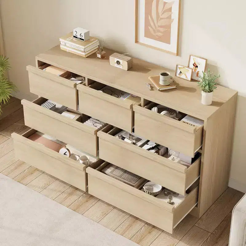 Commode à 7 tiroirs pour chambre à coucher, organisateur de commode double moderne avec 7 grands tiroirs de rangement, commode en bois pour chambre à coucher, salon, chambre d'enfant