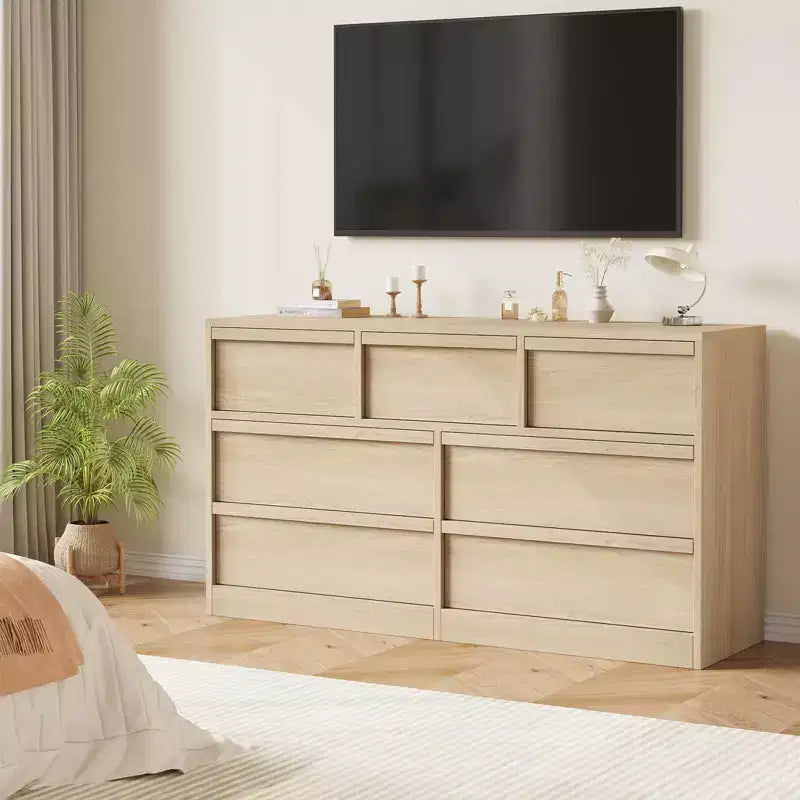 Commode à 7 tiroirs pour chambre à coucher, organisateur de commode double moderne avec 7 grands tiroirs de rangement, commode en bois pour chambre à coucher, salon, chambre d'enfant