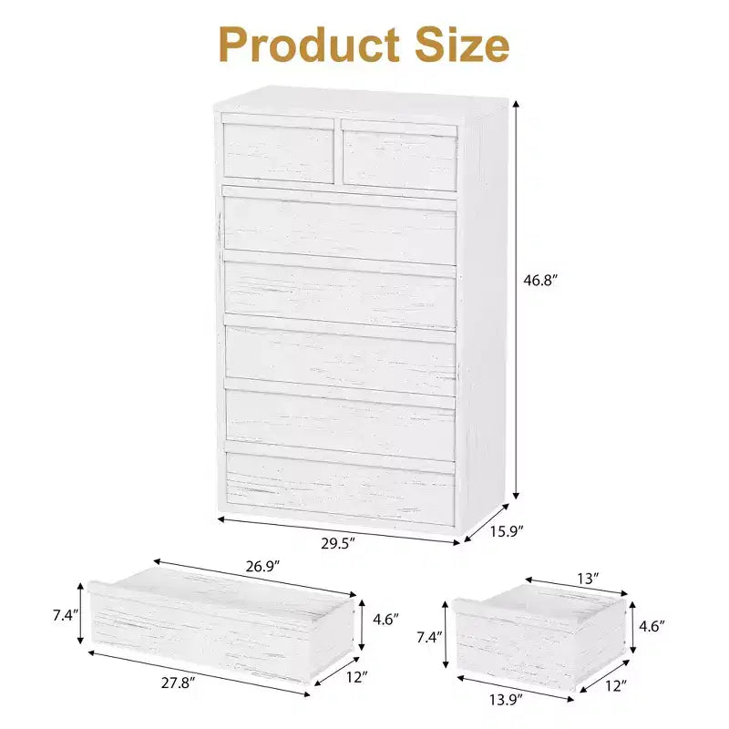 Commode à 7 tiroirs pour chambre à coucher, organisateur de commode double moderne avec 7 grands tiroirs de rangement, commode en bois pour chambre à coucher, salon, chambre d'enfant