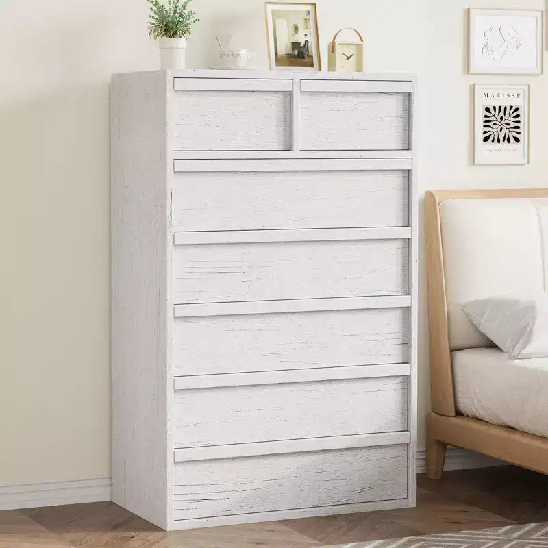 Commode à 7 tiroirs pour chambre à coucher, organisateur de commode double moderne avec 7 grands tiroirs de rangement, commode en bois pour chambre à coucher, salon, chambre d'enfant